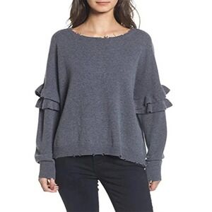 Current/Elliot Black Ruffle Sleeve Intentional Distressed Cashmere/Wool Sweater